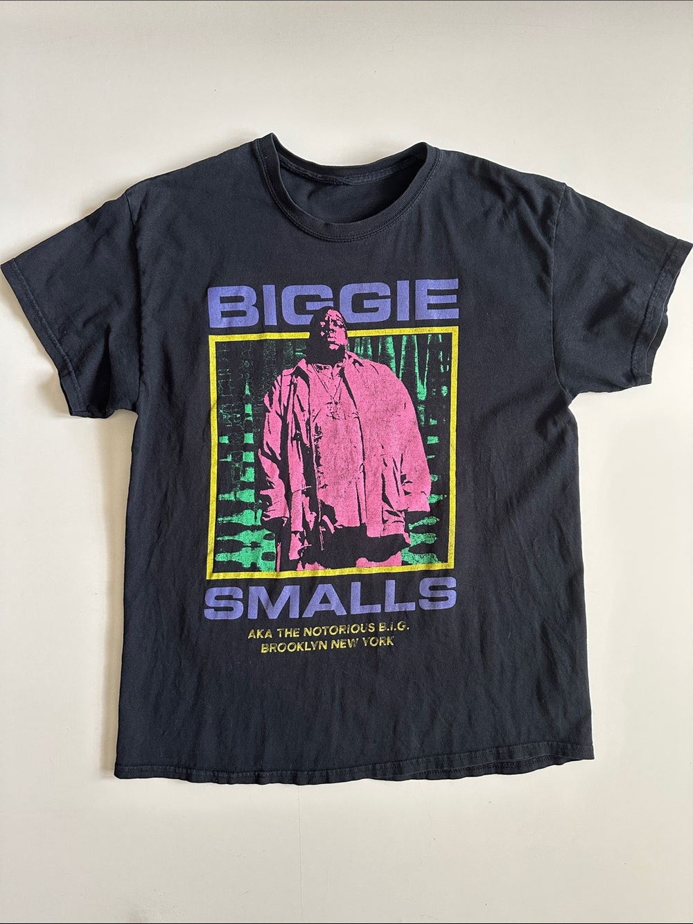 1990’s Biggie Smalls Graphic Tee in Black with Pink & Purple Print